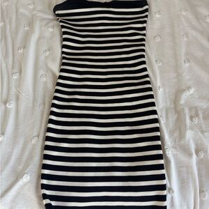 Bershka Black and White Strapless Bodycon Dress